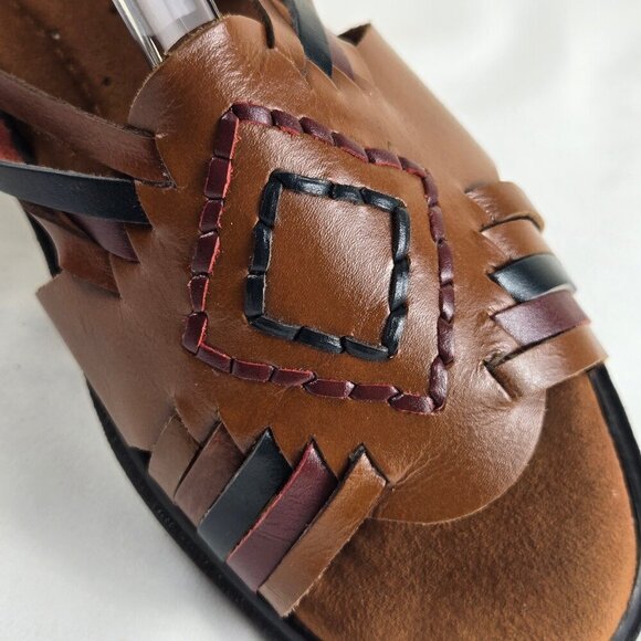 Dr Scholl's Size 8 Brown Leather Slingback Sandals Two-Tone Woven Cushioned - Picture 11 of 16